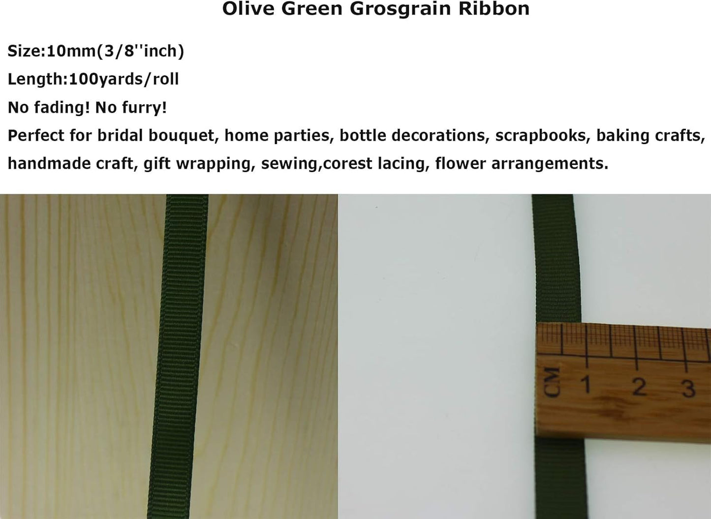 Jesep One Roll 100 Yards 3/8" Soild Grosgrain Ribbon Boutique Gift Wrapping Package Ribbon, DIY Crafts Bow Hair Headband Accessories Assorted Ribbon#570 (3/8" 10mm, Olive Green)