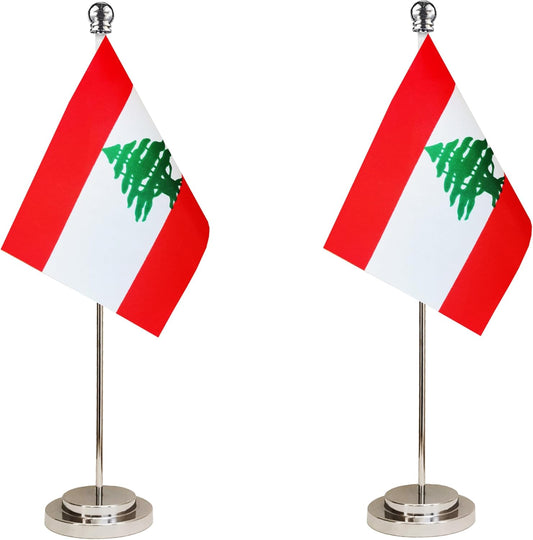 Lebanon Lebanese Deluxe Desk Flag Set Small Mini Miniature Lebanon Lebanese Table Desktop Flags,Festival Events Celebration,Office Decoration-2 Pack