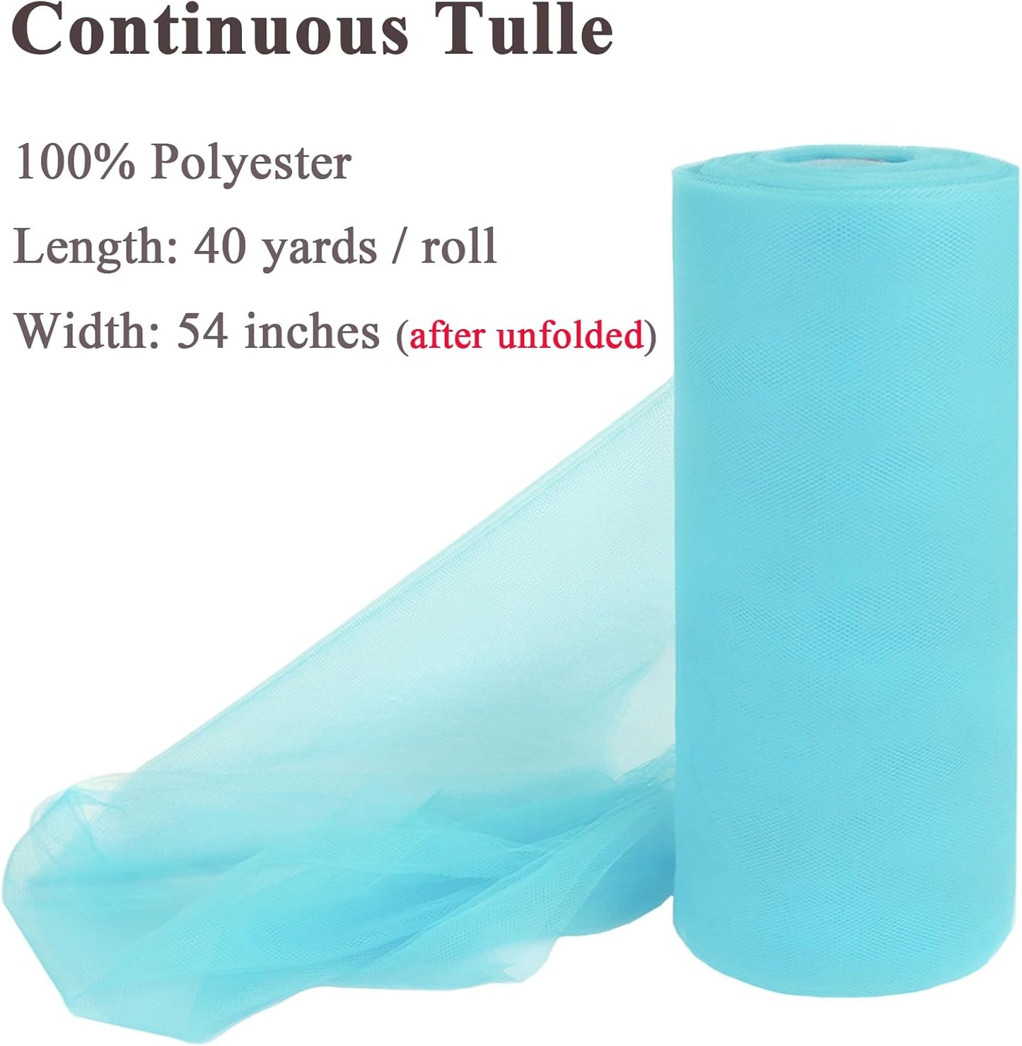 Soft Blue Tulle Fabric Rolls 54 Inch x 40 Yards Large Mesh Tull Bolt for Wedding, Garden Netting, Tutu Skirt, Party Decoration and Craft Supplies