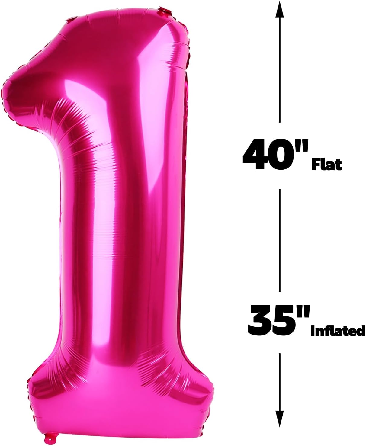 Hot Pink Number 1 Balloon 40 inch, Number 1 Birthday for Boy Girl, Hot Pink Foil One Balloon for 1st 10 11 12 16 18 Birthday Party, Anniversary Celebration Number Decorations