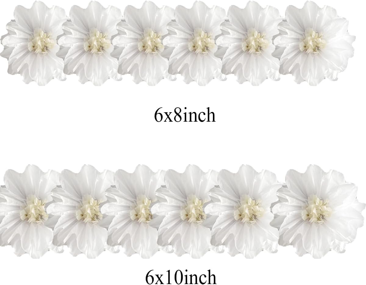 12pcs 8in 10in Paper Flowers Tissue Flowers Pom Paper Pom Poms Hanging Paper Flowers Wall Backdrop Wedding Party Flower Decorations DIY Art Craft Blooms for Birthday Baby Shower Decor White