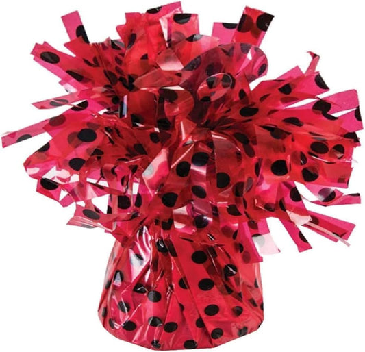 PMU 3 Pcs Polka Dot Kisses Balloon Weights - Decorative Balloon Weight for Christmas, Thanksgiving, Birthday, Party Favors, Wedding & Baby Shower - 6oz. Red With Black, Pkg/3