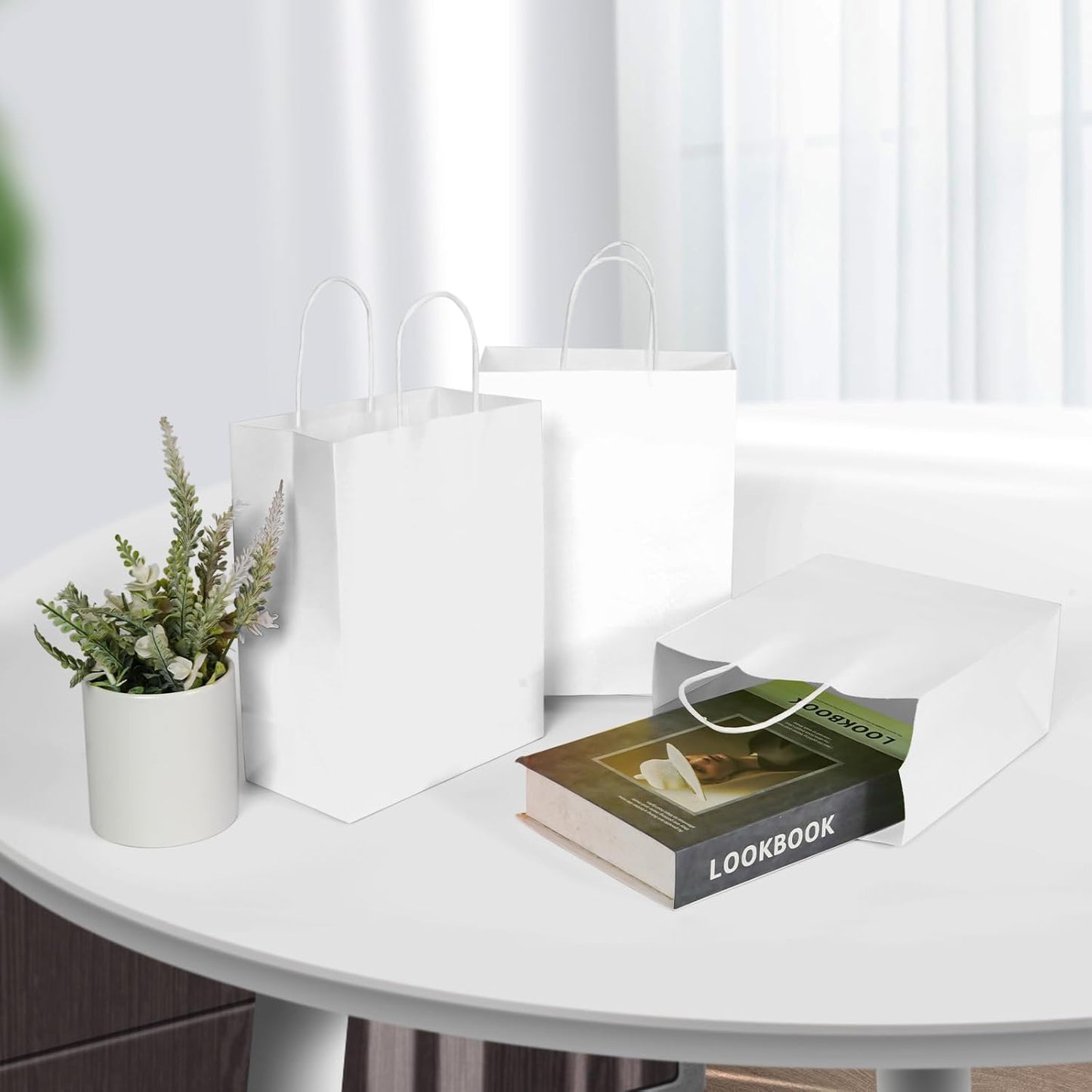 Bekoetoz 40 PCS White Kraft Paper Bags With Handles 10.6x8.3x4.3 Inch Bulk Gift Bags For Birthdays,Weddings,Baby Showers,Party Favor,Goodie Bags,Retail bag(Medium,White)