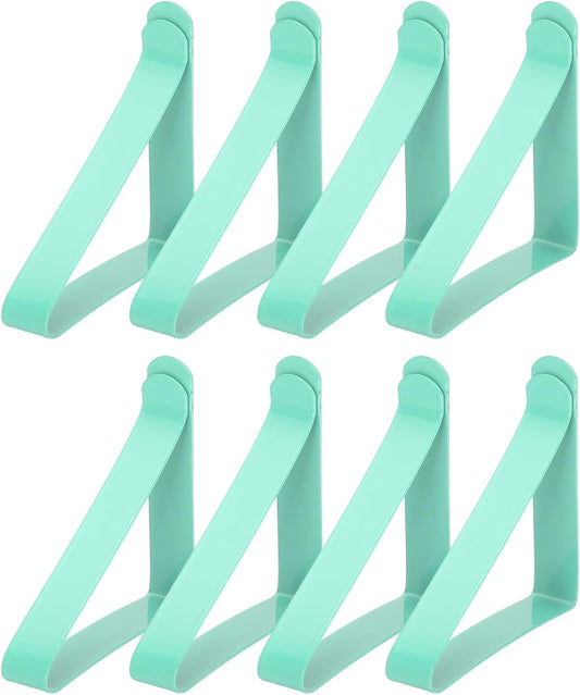 uxcell 8 Pack Tablecloth Clips, Stainless Steel Table Cloth Cover Clamps, 2.56" x 2.68" Windproof Holder Clips for Home Party Picnic Wedding Camping Dining Tables, Blue Green
