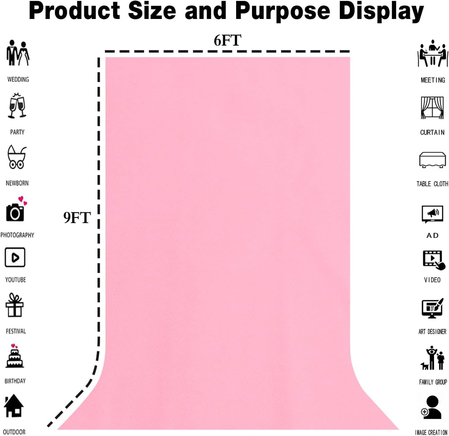 6X9FT High Density Fabric Pink Backdrop Portrait Photo Booth Washable Background Screen Video Recording Parties Curtains