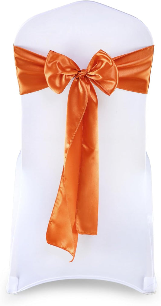 MDS Pack of 200 PCS Satin Chair Sashes Charmeuse Sateen Dining Chair Bows Ribbon Ties Back Sash for Wedding Party Birthday Home Hotel Restaurant Banquet Decoration (7 x 108 Inch, Brunt Orange)