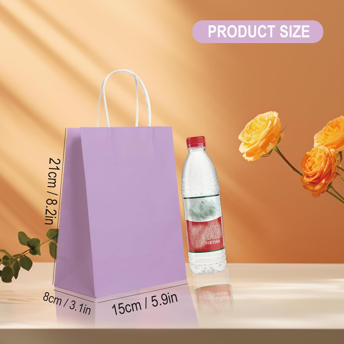 BAG BOX 100 Pack 8.3 * 4.3 * 10.6 Inch Purple Gift Bags with Handles,Bulk Kraft Paper Bags for Shopping, Retail, Merchandise, Wedding, Party Favors, Paper Grocery Sacks