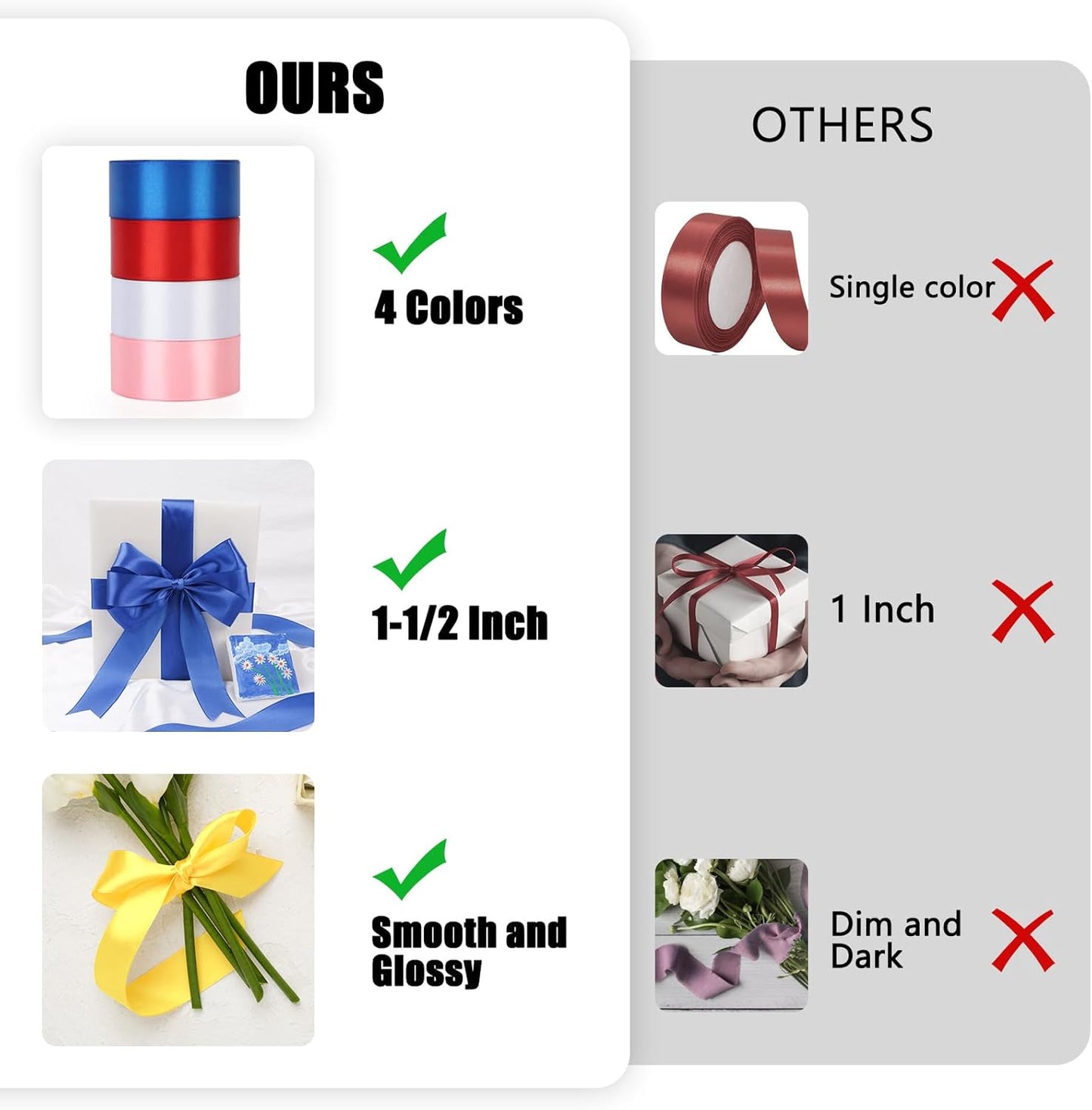 NESCCI 100 Yards Ribbon,1-1/2 Inch Satin Ribbon,Single Face Satin Ribbons,Perfect for Gift Wrapping,Wedding Decoration,Handmade Bows,Wrapping Bouquet, Halloween, Christmas