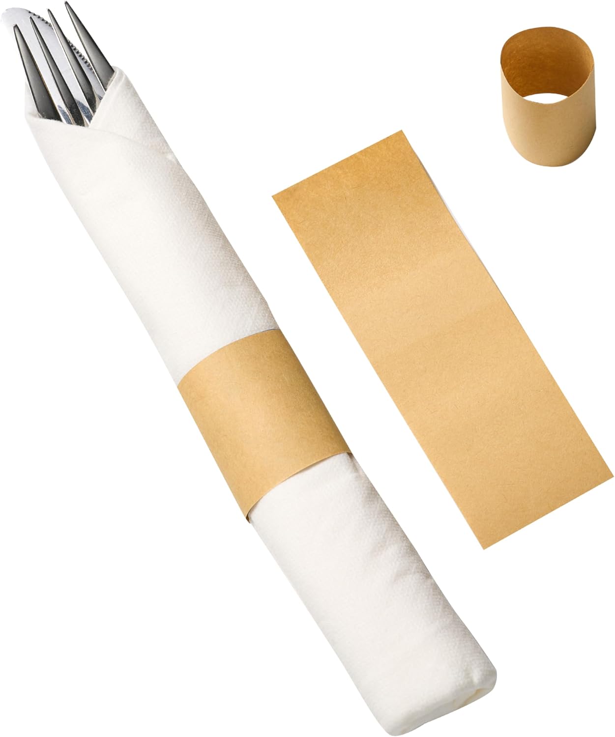 Germiwipe Paper Napkin Band Box of 500,Napkin Rings Self Adhesive,Silverware Wraps Bands (Kraft, Kraft - 500pcs)