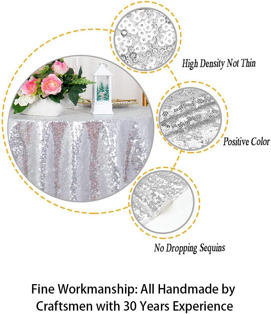ShinyBeauty Sequin Tablecloth 36x36-Inch-Silver Square Glitter Table Cover Silver Table Cloths for Parties-190626J