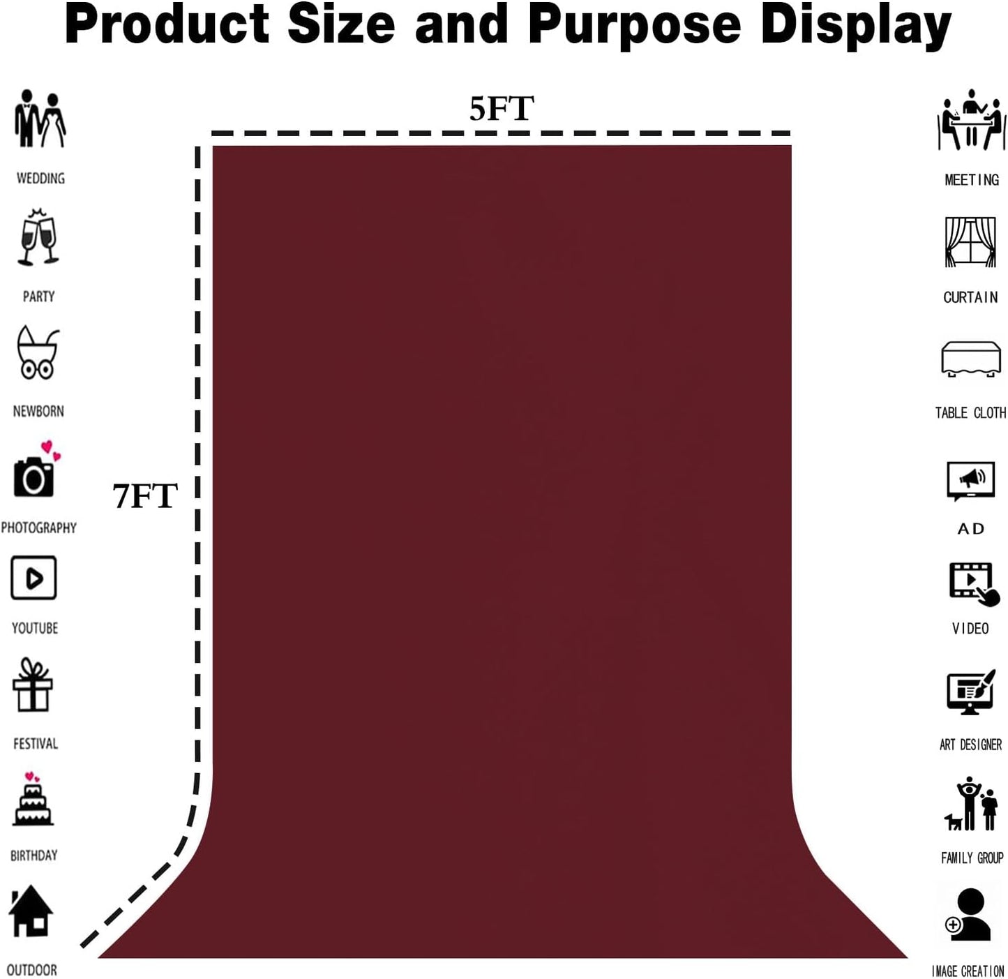 Wine Red Backdrop 5x7FT Screen Backdrop for Photography Photo Booth Photoshoot Background Screen Video Recording Parties Curtain