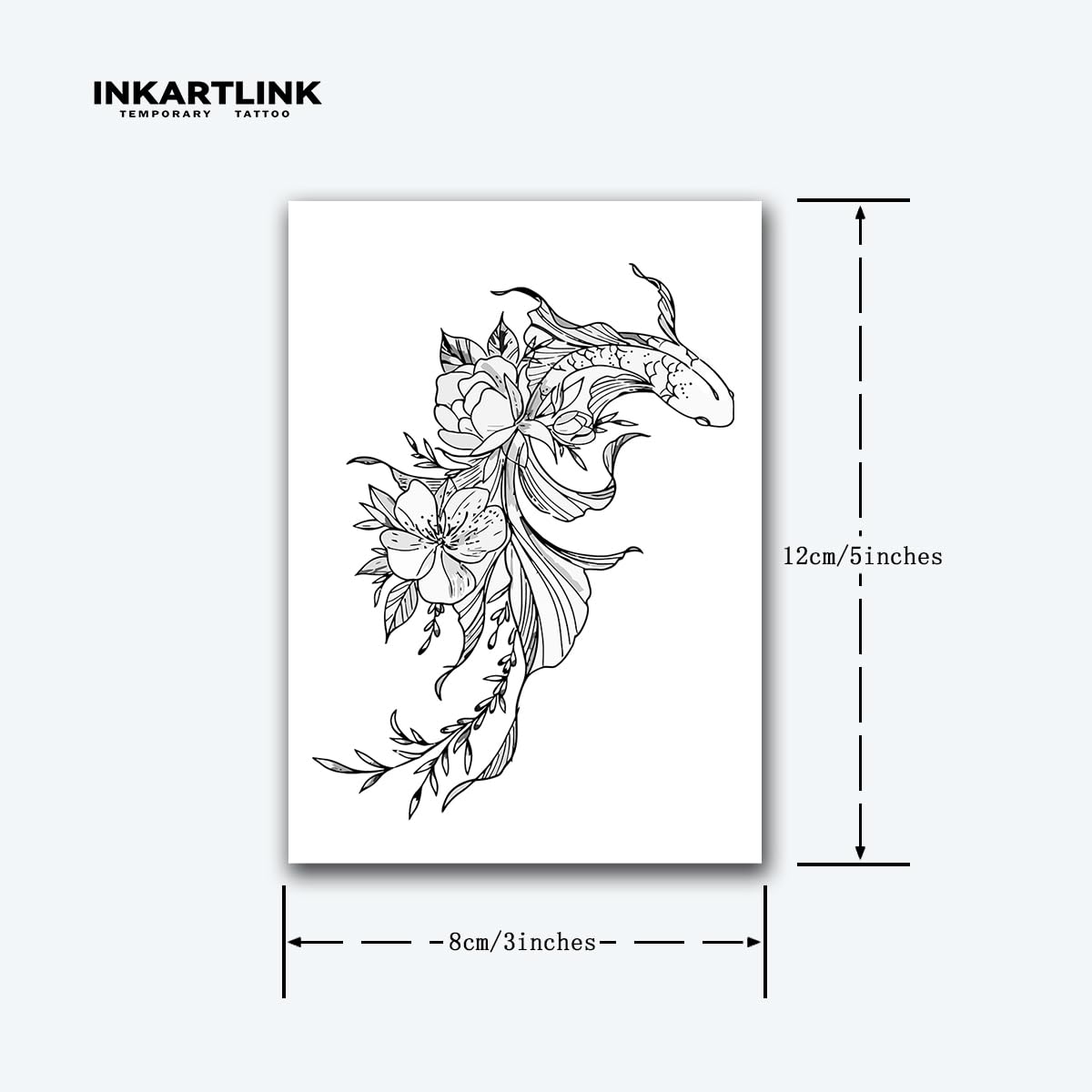 INKARTLINK Tattoo Tech, 2 Sheets Medium Semi Permanent Tattoo, Adult Art Design Temporary Tattoos, Lasts 1-2 Weeks, Waterproof, Realistic Look, No Adhesive, No Reflection (Lucky Fish Design)