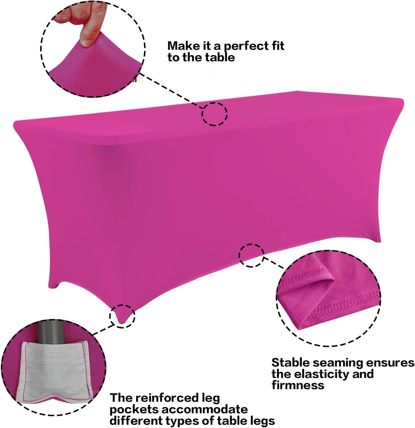 IVAPUPU 2 Pack 4FT Table Cloth for Rectangular Fitted Events Stretch Fuchsia Table Covers Washable Cover Spandex Tablecloth Protector for Party, Wedding, Cocktail, Banquet, Festival