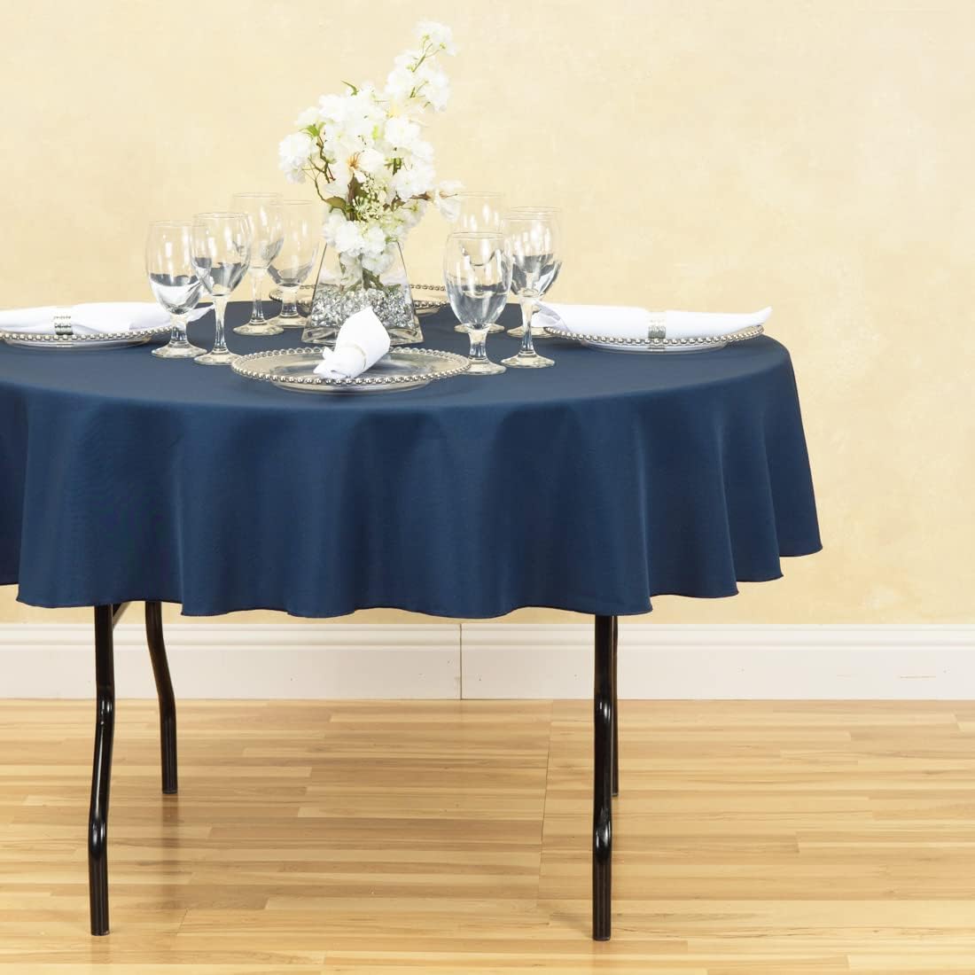 LinenTablecloth 70-Inch Round Polyester Tablecloth Navy Blue