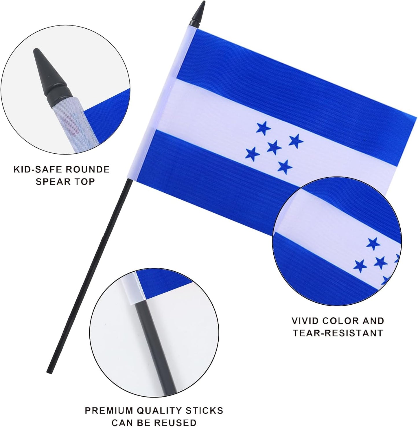 Honduras Desk Flag 12" Solid Pole Deluxe Set Hondurans Flags Banner Mini Small Honduras Office Table Flags with Black Stand Base Desktop Decorations(2Pack)