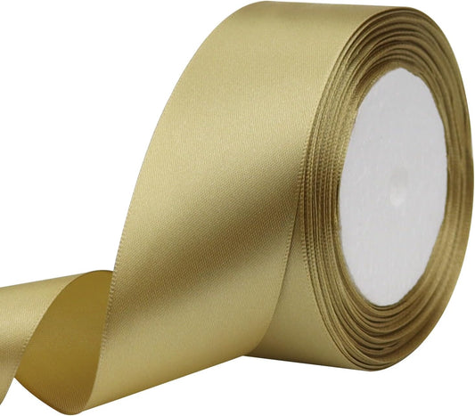 Champagne Gold Solid Satin Ribbon 1-1/2 Inch 25 Yards Solid Polyester Fabric Ribbon for Gift Wrapping Wedding Christmas Baby Shower Birthday Party Decoration Handmade Immortal Flower Craft