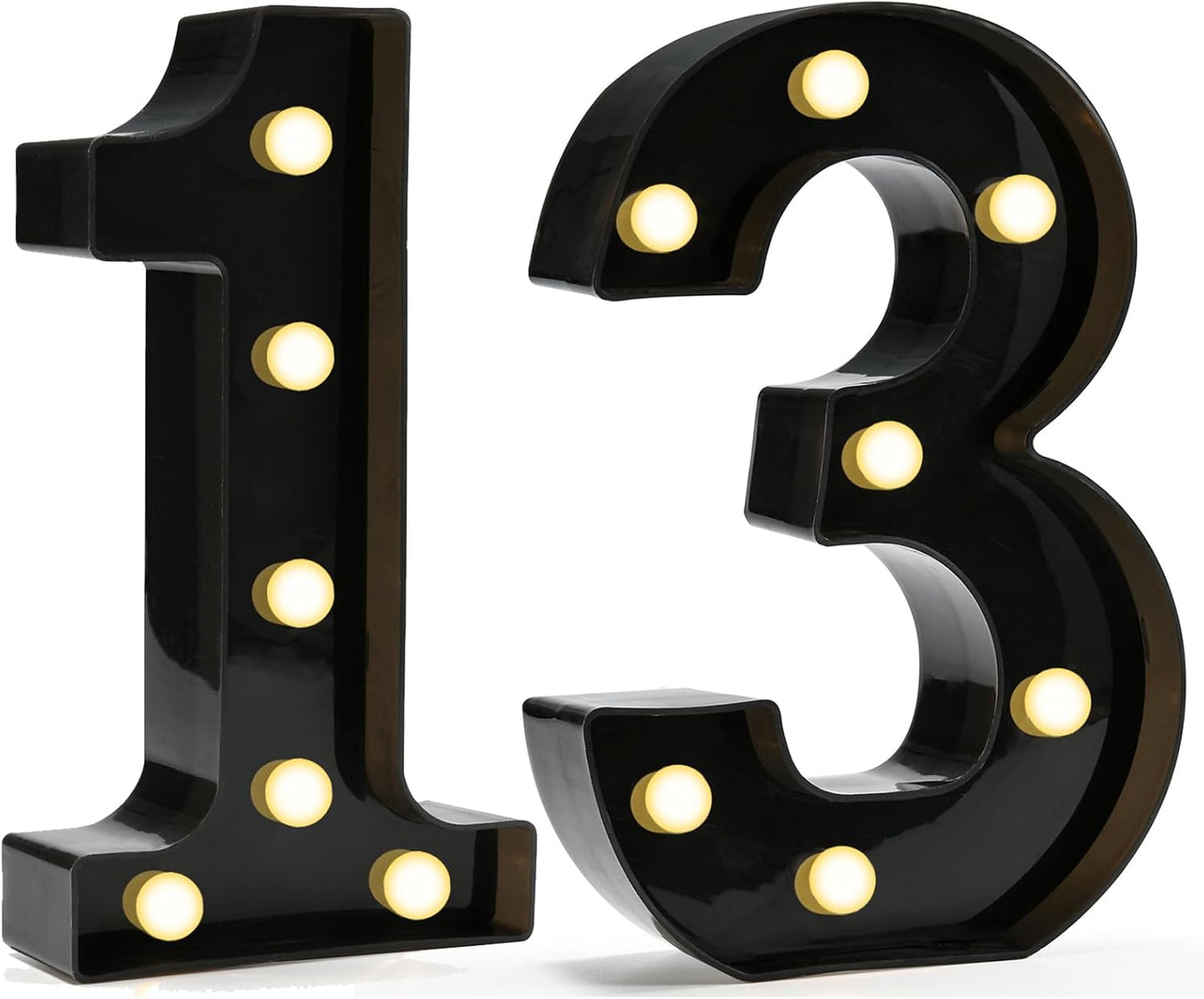 Pooqla Decorative Led Light Up Number Letters, Black Plastic Marquee Number Lights Sign for 13th Birthday Party Wedding Decor Battery Operated Black Number 13