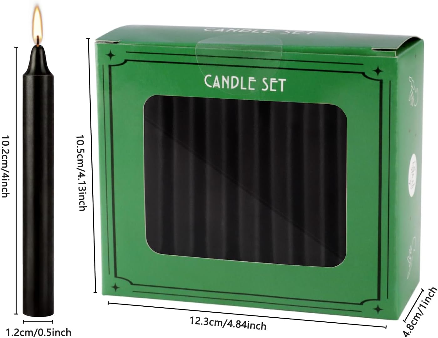 4 Inch, 40 Pack, Unscented, Dripless Taper Candles, Black, Smokeless Candles for Holidays, Wedding Ceremonies, Parties, Shabbat, 1.5 Hours