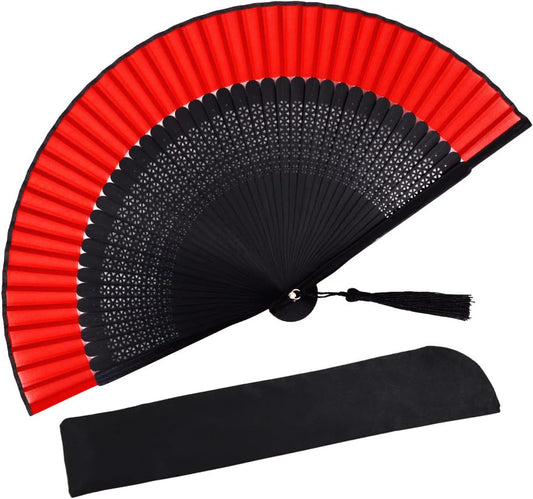 Amajiji Small Folding Hand Fan for Women, Chinese Japanese Vintage Style Bamboo Silk Fans for Party Wedding Dancing Decoration Gift Performance (AM-27)