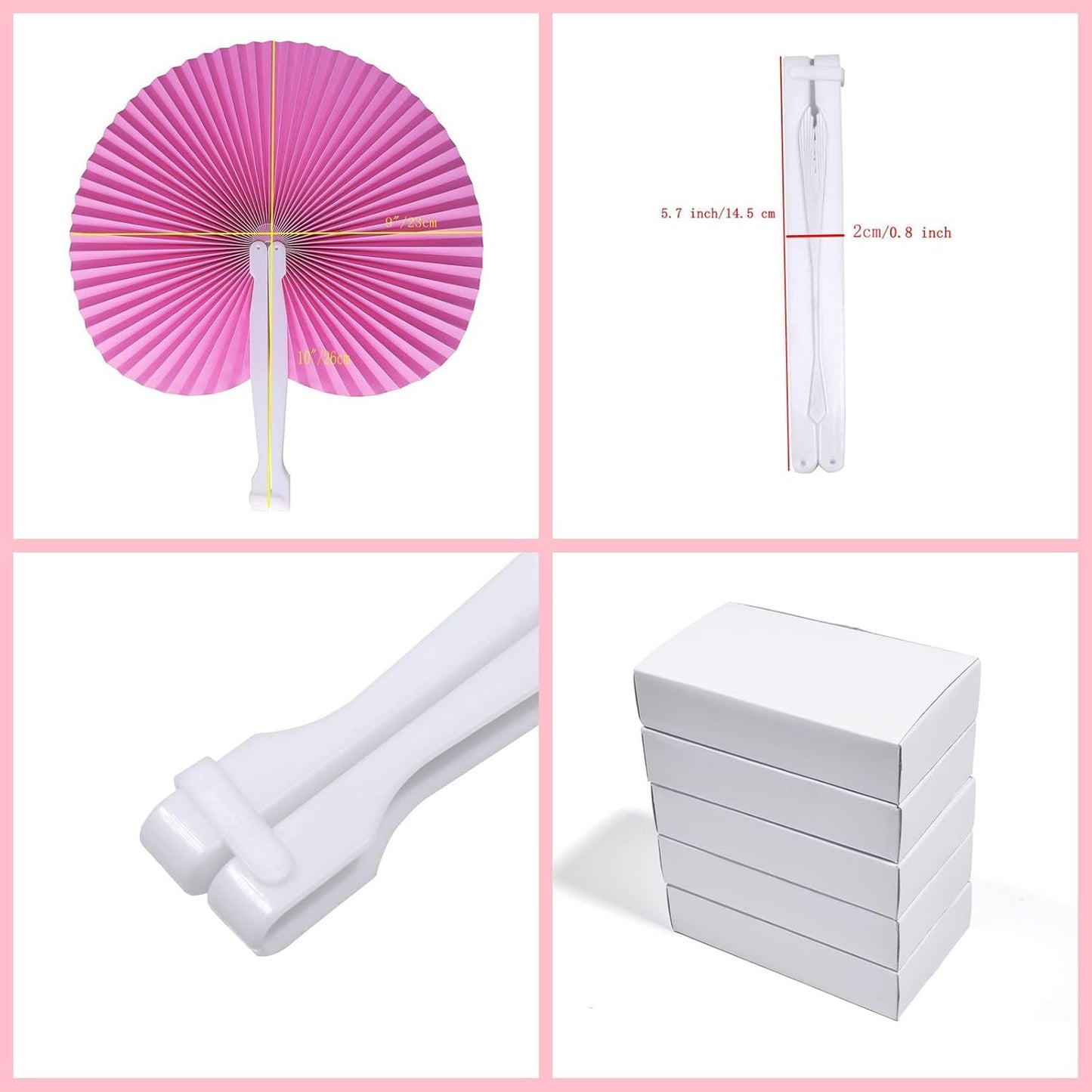 12 Packs Decorative Paper Folding Hand Fans Handheld,Pink Round Foldable Wedding Fans Chinese and Japanese Fans Bulk for Bridal Guest Church Party Favors Dancing Birthday DIY