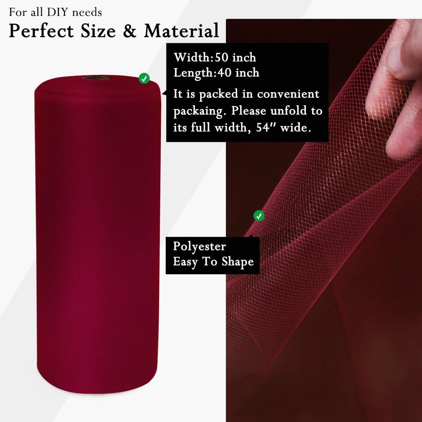 Burgundy Tulle Fabric Rolls 54 Inch by 40 Yards Tulle Bolt Spool for Wedding Decorations DIY Tutu Baby Shower Table Skirt Ceiling Decor Birthday Party Craft Supplies