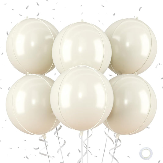 Beige Giant Foil Balloons, 6Pcs Large Metallic Cream Round Balloons, 22 Inch Big Round Foil Balloon for Cream Birthday Party Baby Shower Wedding Decorations