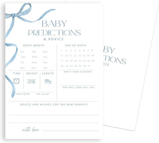 Advice For New Parents Baby Shower, Baby Predictions & Advice Cards For Baby Shower Games Activities, Wishes for Baby, 25 Double-Sided Thick Cards – Blue Bow A02