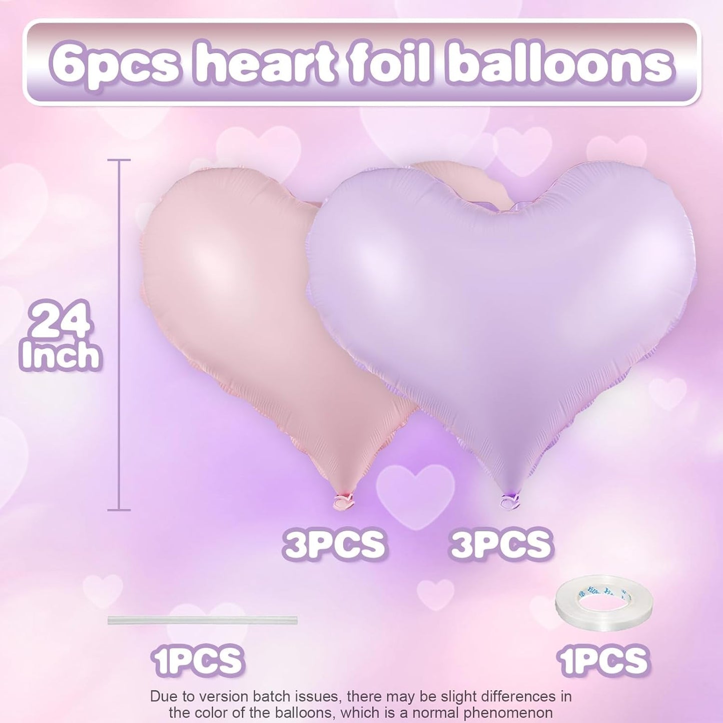 Pink Purple Heart Balloons,24Inch Large Pink Heart Foil Balloons for Valentine's Day Birthday Wedding Baby Shower Anniversary Party Decorations