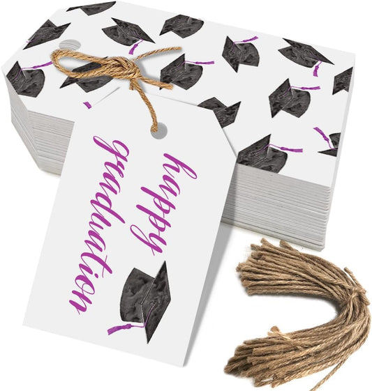 50 Pcs Graduation Gift Tags, Congrats Grad Party Favors Gift Tags for High School or Happy College Graduation Party Decoration Supplies (Purple, 2.2 * 3.5)