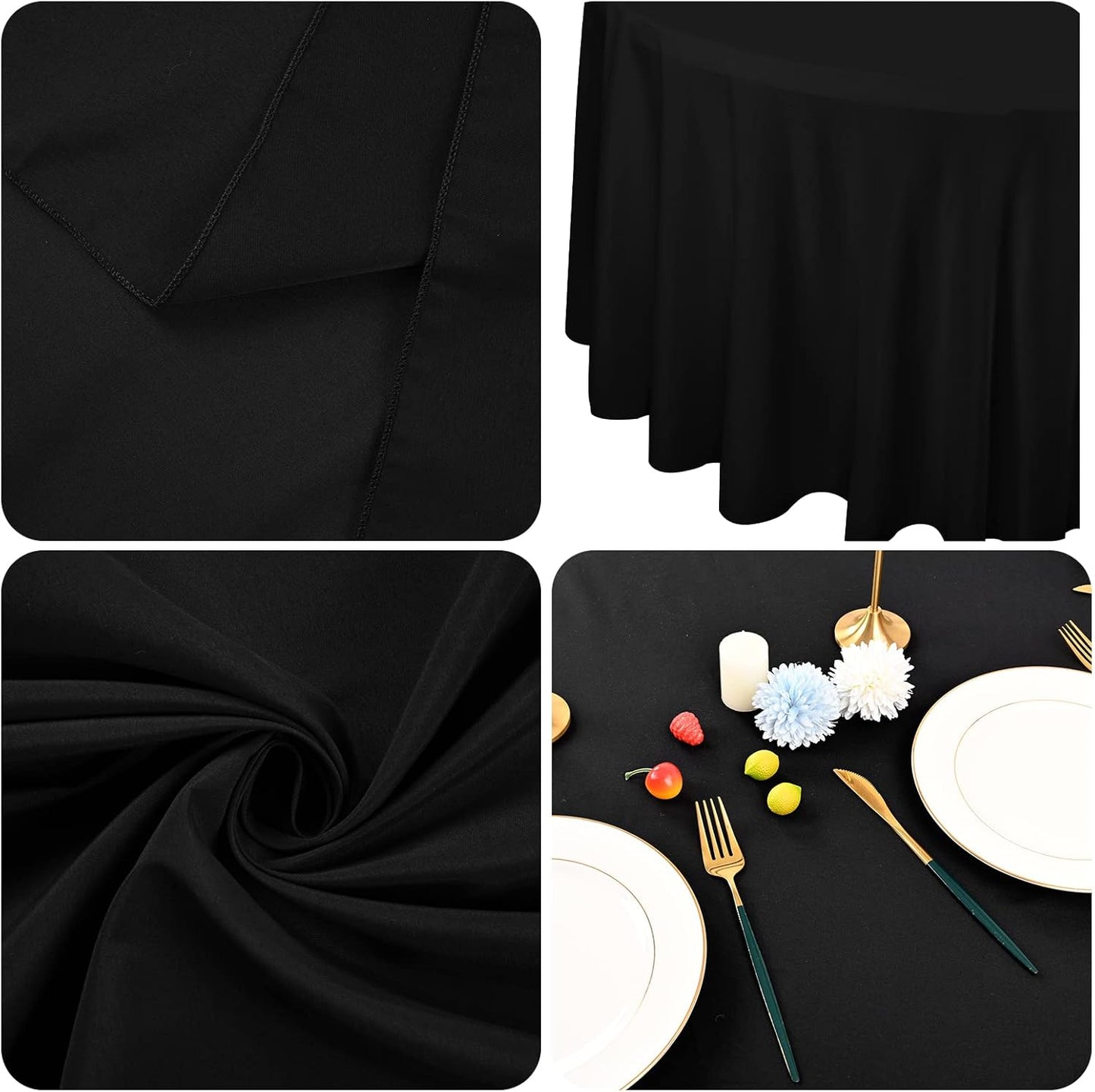fani 12 Pack 90 Inch Round Tablecloth, Black Polyester Fabric Table Cloth for Round Table, Washable Table Cover for Wedding Party Dining Table Buffet Banquet Restaurant and Camping
