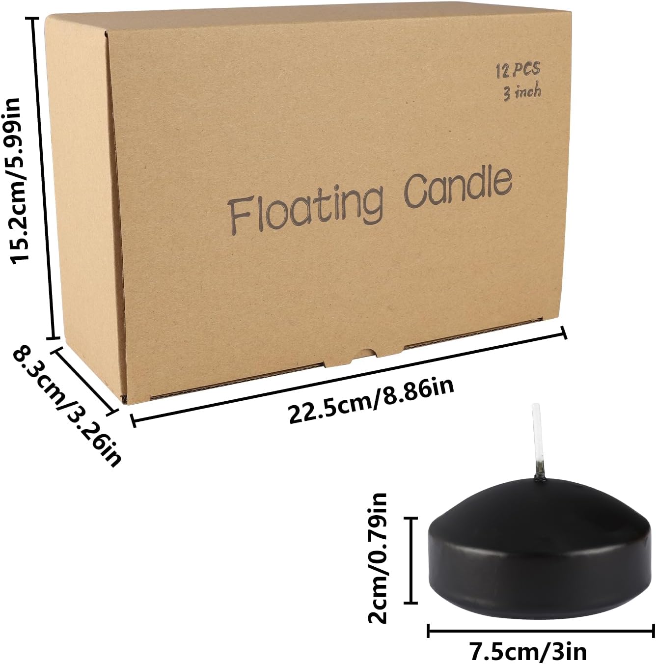 Black 3-Inch Floating Candles - Set of 12 Long-Lasting, Waterproof, Wind-Resistant, Perfect for Halloween Decorations, Outdoor Pools & Parties, Holiday Decorations
