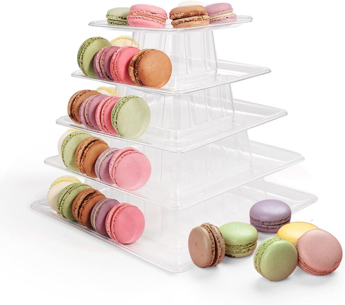 5 Tiers Square Macaron Tower Stand Cake Display Rack Cupcake Stand Desserts Display for Wedding Birthday Party Decor