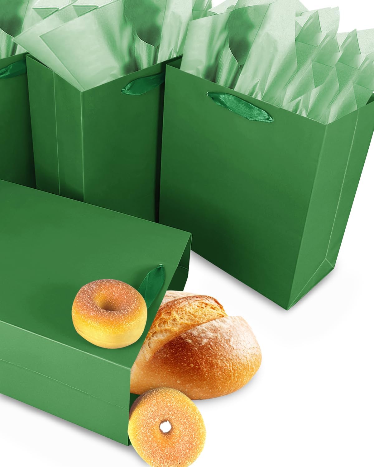 Gcardist Dark Green Gift Bags with Tissue Paper for Wedding, Birthday, Party Supplies-7.9"x4.3"x9.6" Medium Size Cardboard Gift Bags（16pcs Bags +32pcs Tissue Paper ）