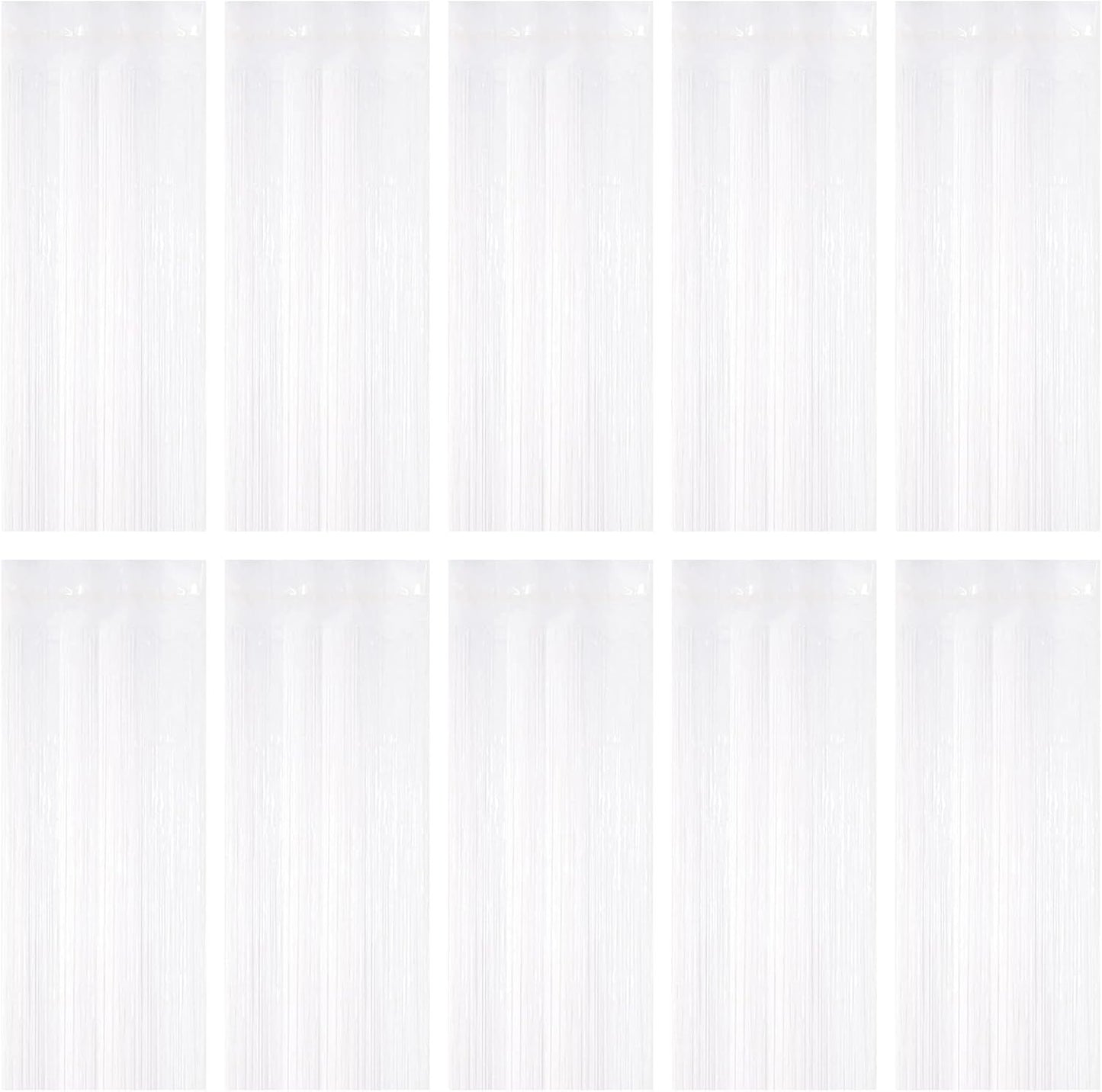 10 Pack White Foil Curtain Backdrop 3.2ft x 9.8ft Black Metallic Tinsel Foil Fringe Curtains Streamer Photo Booth Backdrop for Birthday Party Engagement Bachelorette Party Decorations (White)