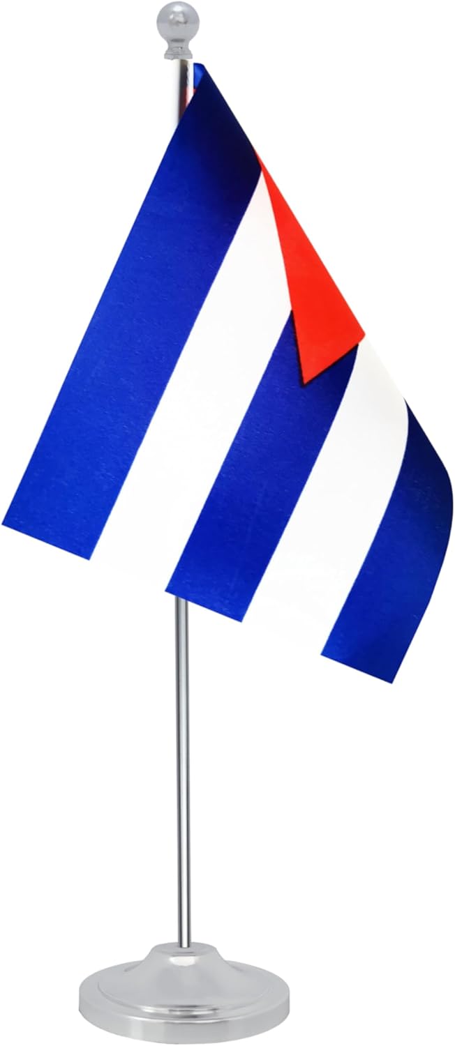 Cuba Desk Flag, Cuban Table Office Flag with Metal Pole and Stand Base, International Country Flags, Festival Event Celebration, Classroom Meeting Desktop Decor (Cuba)