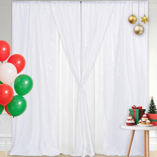 Eternal Beauty 4 PCS Sequin Backdrop Curtain, Sequin Wedding Backdrop for Christmas Party, Birthday (White 2FTx8FT)