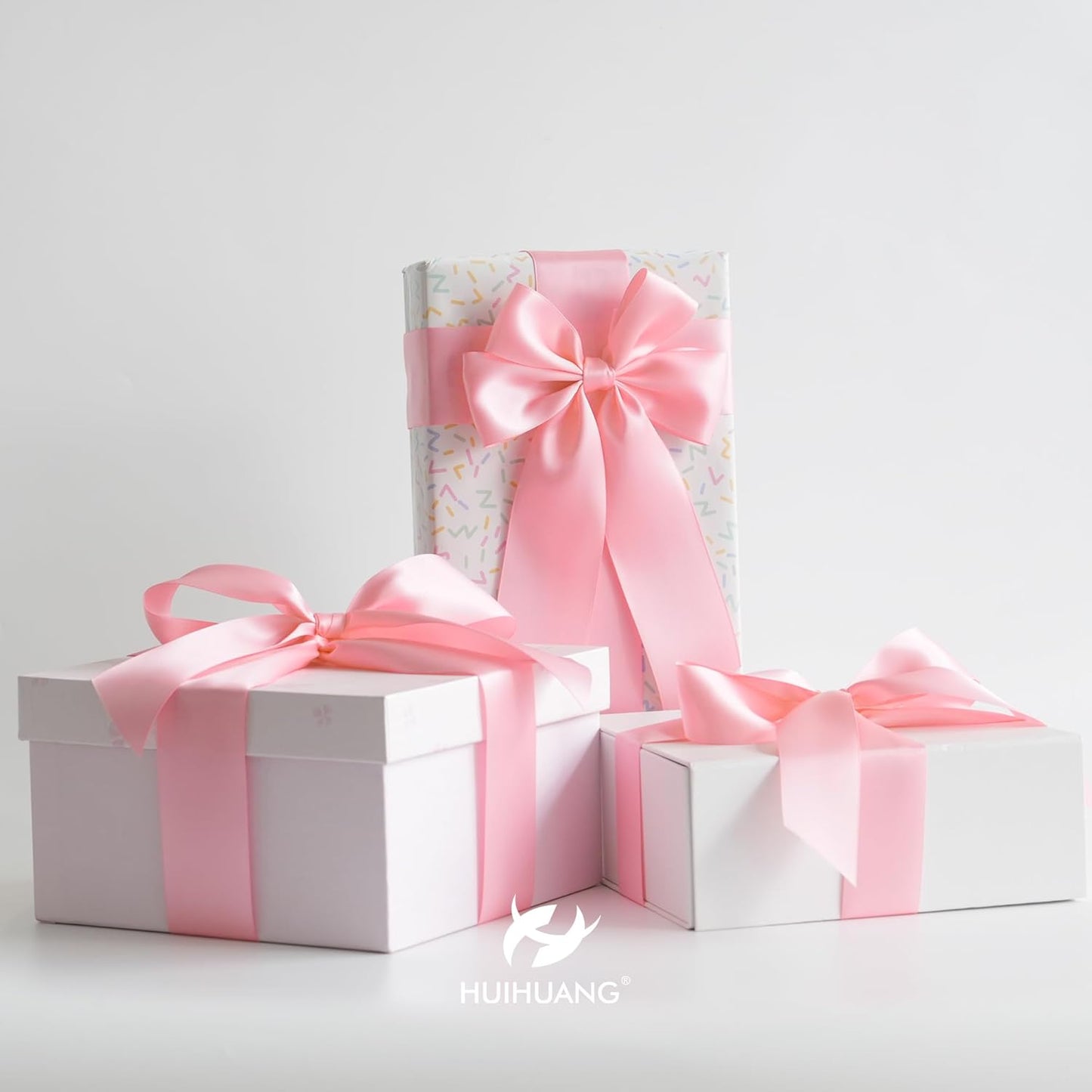 HUIHUANG Pink Satin Ribbon 1-1/2 inch x 50 Yards Double-Faced Silk Like Ribbon for Flower Bouquet, Eternal Flowers, DIY Crafts, Party Favors, Bridal Shower Wedding Decor, Gift Wrapping, Bows