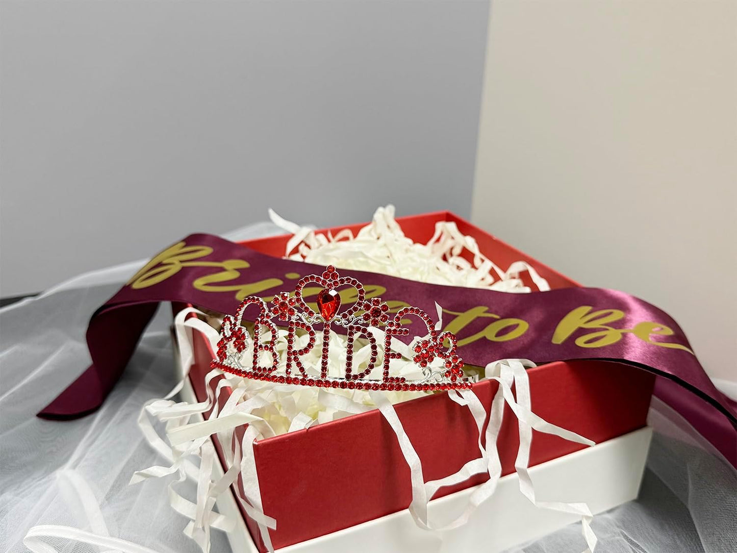 JETKONG 3 Pcs Bachelorette Party Decorations BRIDE Crown, Bride to Be Sash&Veil for Women Bachelorette Party Gifts, Bridal Shower Supplies, Gifts, Favors (Red)