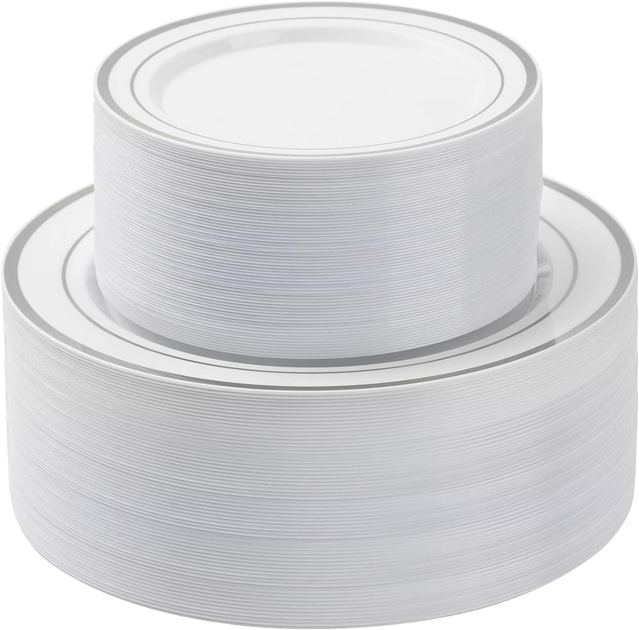 100PCS Silver Plastic Plates Set, 50 10.25 inch Dinner Plate and 50 7.5 inch Dessert Plates, Premium Disposable Plates for Party, Wedding