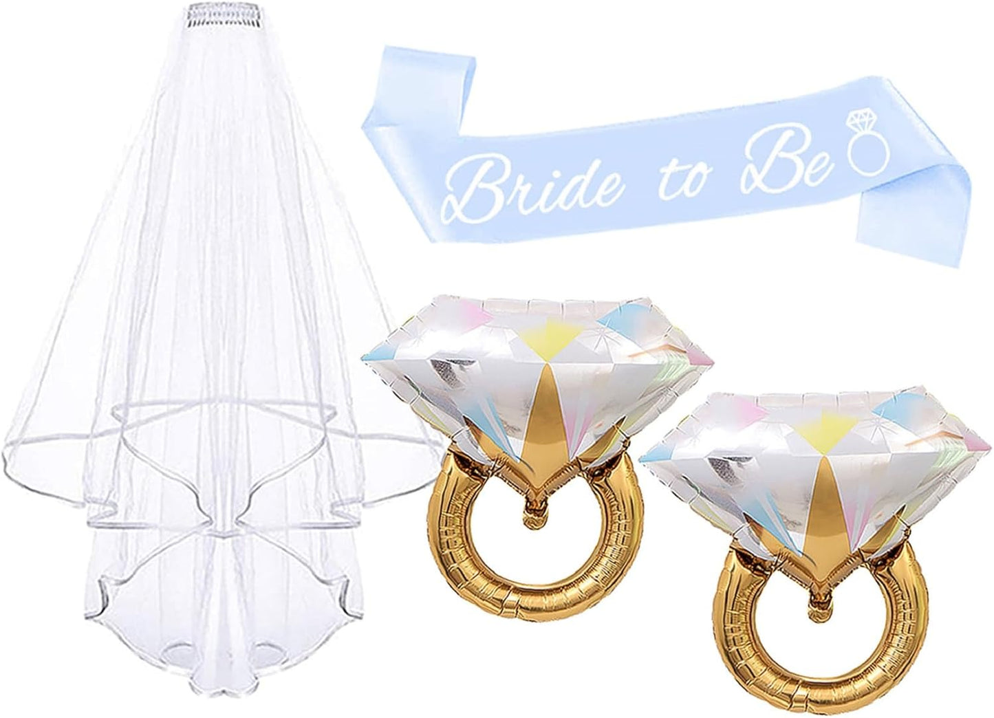 4PCS Bride To Be Sash and Veil, Blue Sash and Bachelorette Veils Accessories for Bridal Shower Engagement Wedding