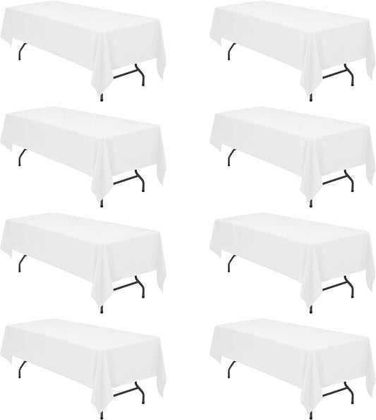 BRILLMAX 8 Pack White Tablecloths for 8 Foot Rectangle Tables 60 x 126 Inch - 8ft Rectangular Bulk Linen Polyester Fabric Washable Cloth Cover for Wedding Reception Banquet Birthday Party