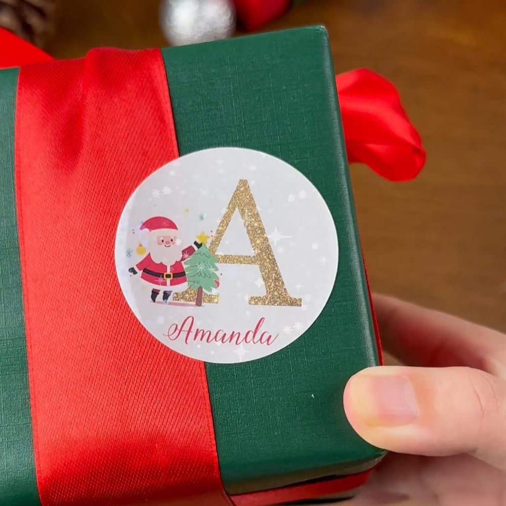 callie moment Personalized Christmas Stickers, Custom Name Waterproof Christmas Gift Tags for Gift Box Holiday Decorations, Stockings, Party Favors (Santa Claus Initial 2)