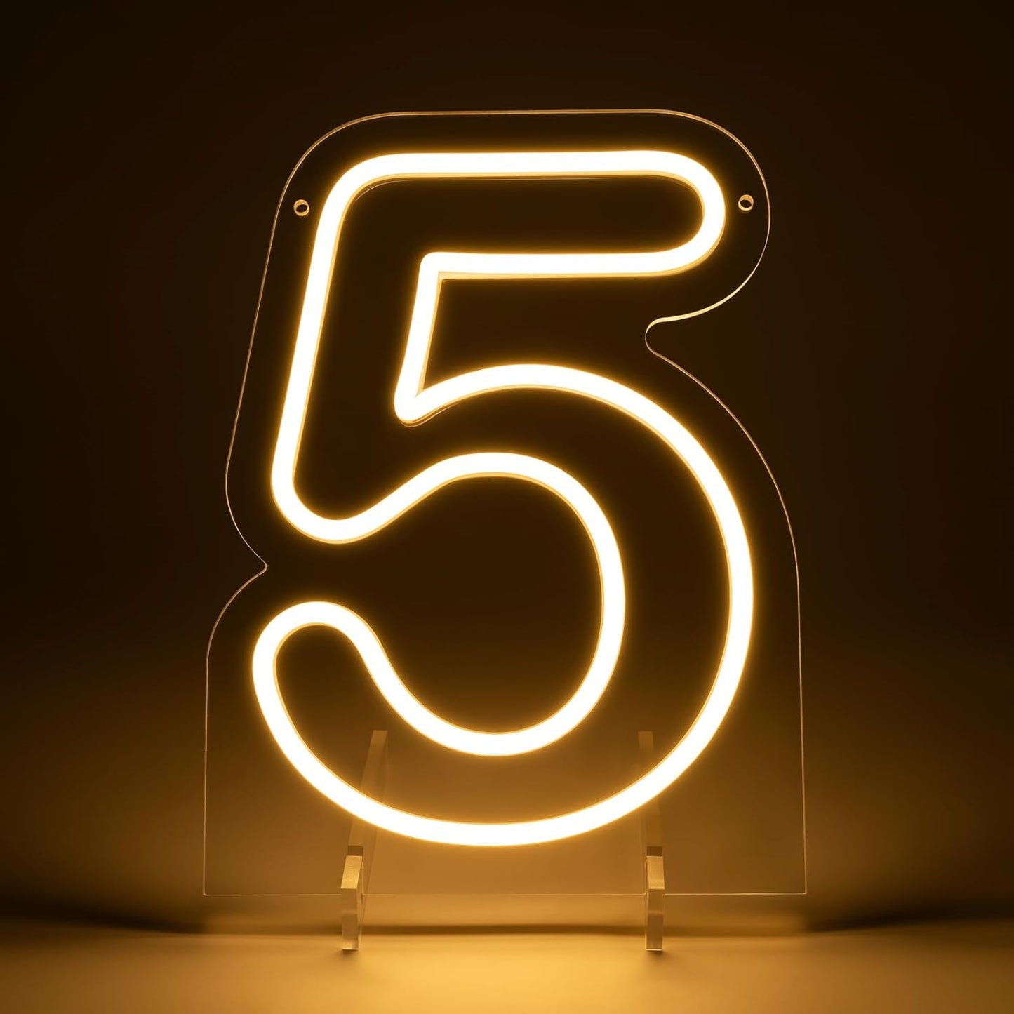 Number 5 LED Neon Sign Backdrop Birthday Party Decoration, 11.3" Height Warm White Marquee Number Five Light Up Sign for Wedding Anniversary Window Wall Table, Indoor Battery Operated or USB
