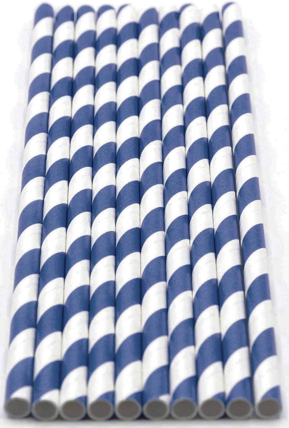 Pack of 300 Navy Blue Swirls Biodegradable 4-Ply Paper Drinking Straws (Compostable, Non-toxic, BPA-free)