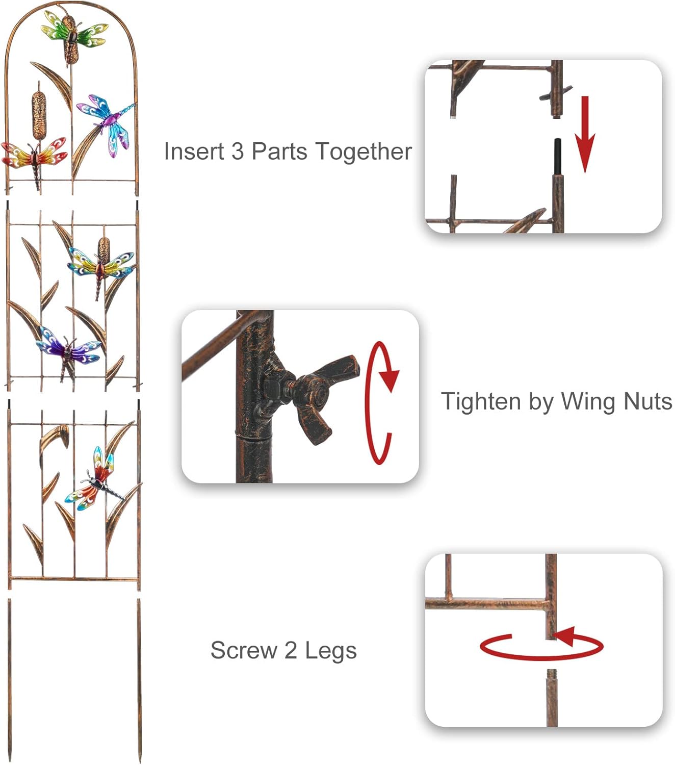 SUNNYPARK Set of 2 Dragonfly Metal Garden Trellis for Climbing Plants, Decorative Vegetables Flowers Vine Trellis for Outdoor Patio 60'' H x 11'' W