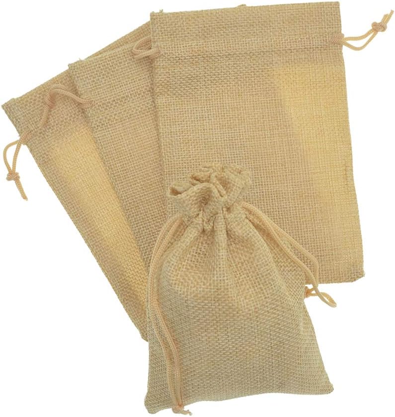 20Pcs Drawstring Burlap Bags, Jute Sacks Jewelry Candy Pouch Christmas Wedding Party Favor Gift Bags (Flaxen, 2.7 x 3.5)