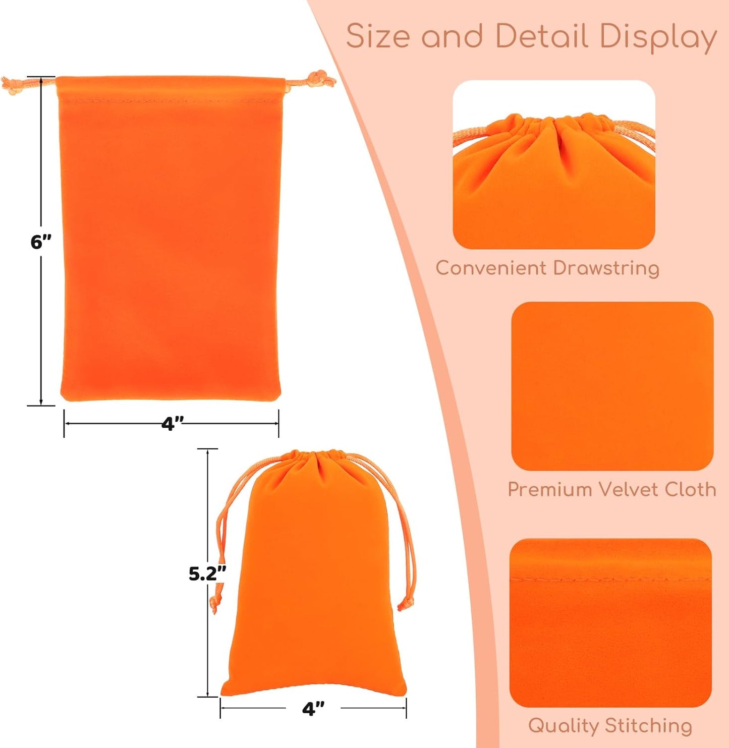 Velvet Drawstring Jewelry Bag, 50Pcs Orange Coin Pouch, 4x6 Dice Bag,For Wrapping Halloween Party Favors, Small Jewelry, Small Bussiness, Craft Fair Vendor Supplies