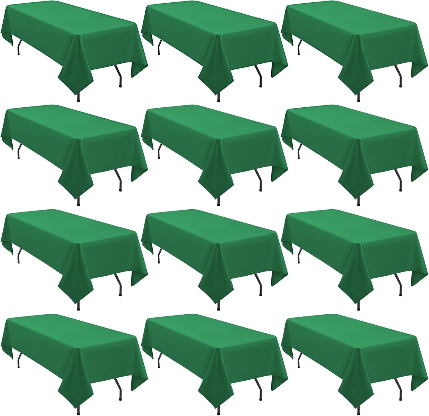 12 Pack 60 x 126 Inch Rectangle Tablecloth Green Polyester Tablecloth for 8 Ft Rectangle Tables, Washable Fabric Table Cloth for Wedding Dining Table Buffet Parties Camping