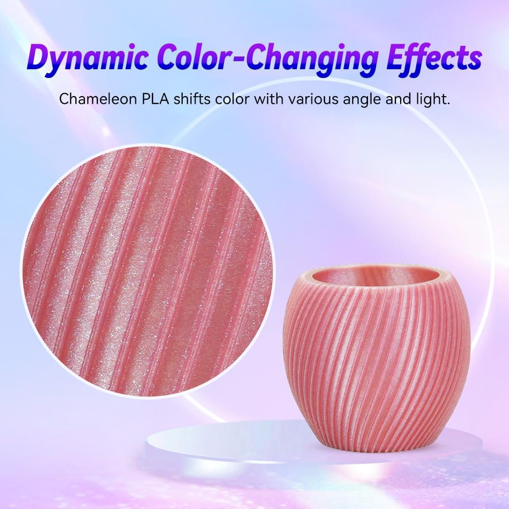 FLASHFORGE 3D Printer Filament Chameleon PLA Color Shift Filament 1.75mm, Changes Color with Light and Angles, 1KG Spool (2.2lbs), Dimensional Accuracy +/- 0.02mm for FDM 3D Printers (Rose Quartz)