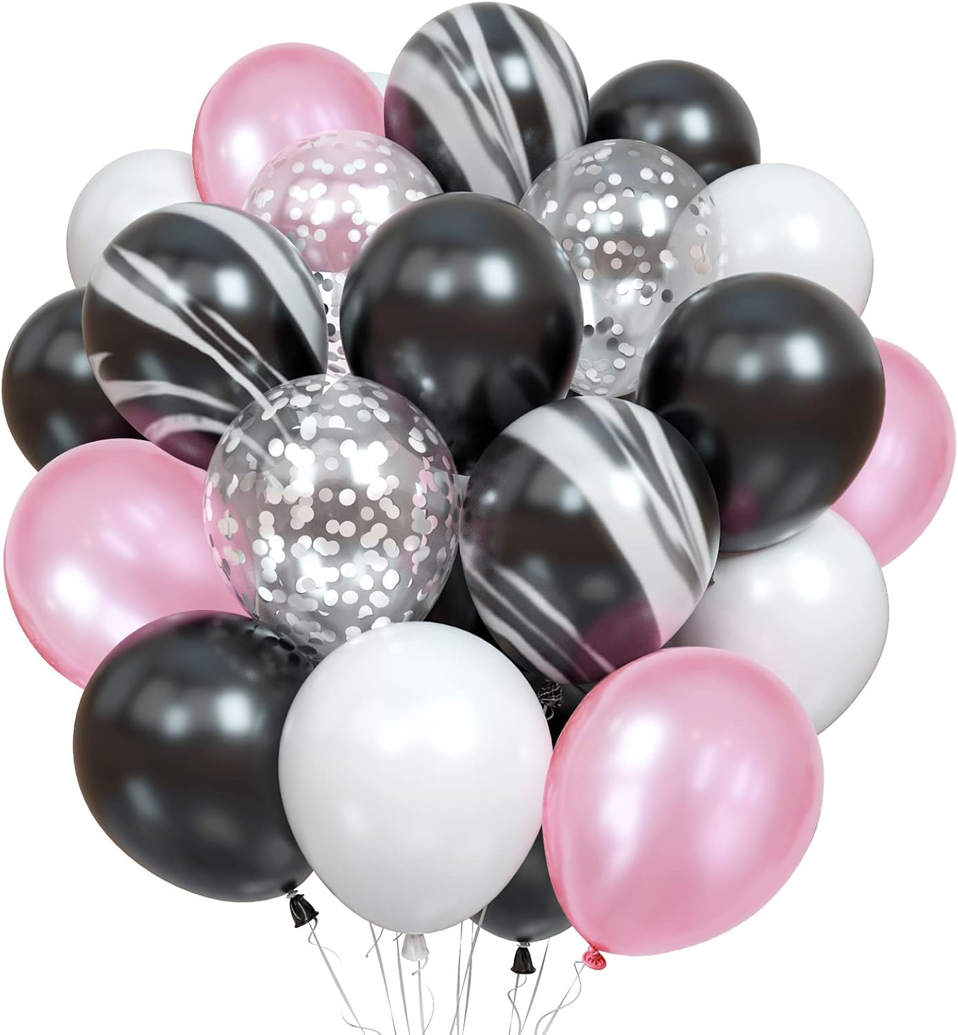 Balloons Black and Pink, 60 Packs 12 Inch Pink Black White Latex Balloon with Agate Balloon Silver Confetti Balloons for Girls Birthday Baby Shower Halloween Party